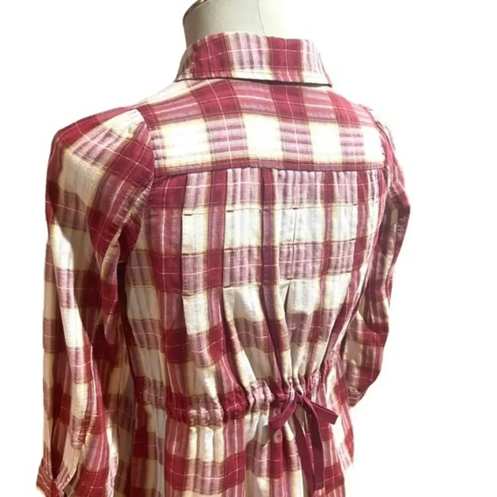 Free People Plaid Matador Tunic Top with Pockets 0